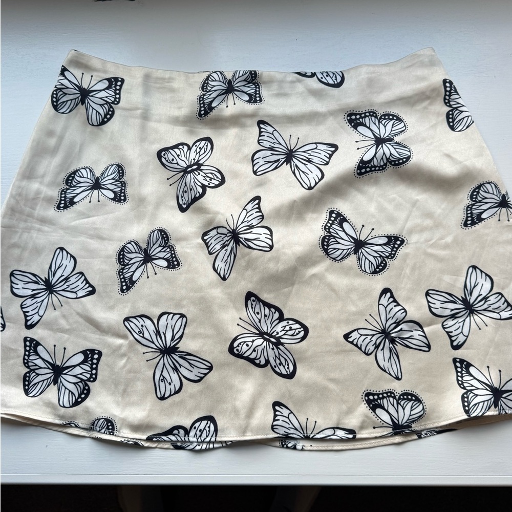 Butterfly Print Cream Skirt